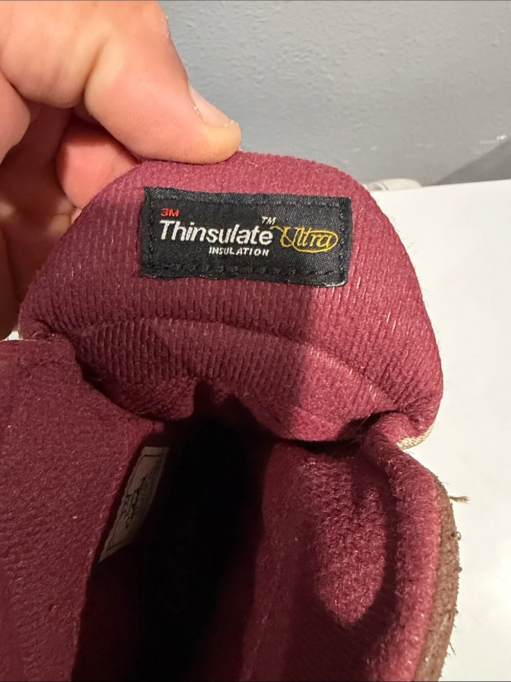 Cabela's Iron Ridge Brown Leather & Camouflage Kids Boots with Maroon Lining